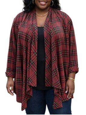 New York Laundry Plus Size 3X Cardigan Plaid Open Front Roll Tab Sleeves
